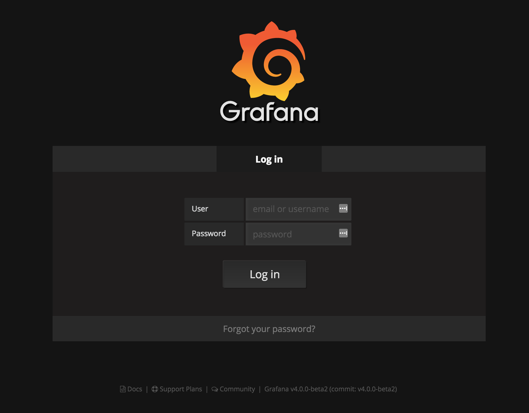 Grafana login screen