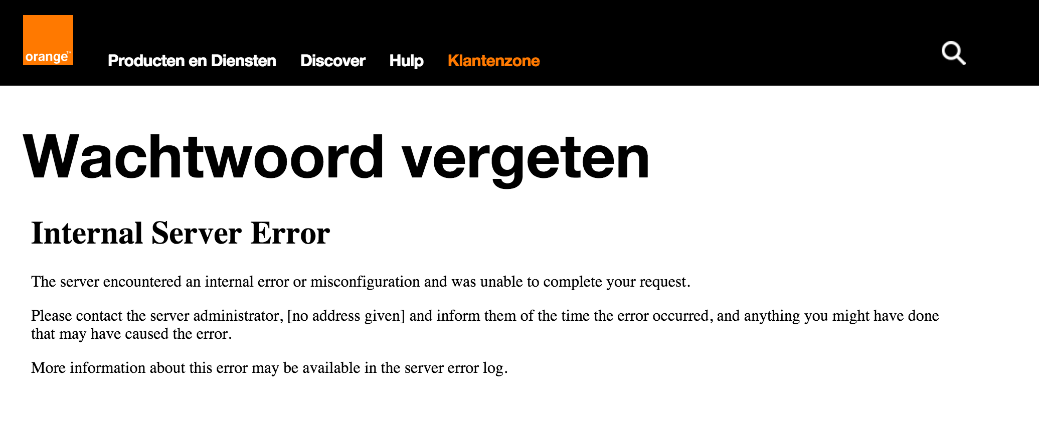 500 error on Orange.be